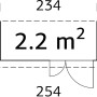 Grundriss Palmako Leif Gartenhaus: 234x95 cm, 2,2 m² Fläche, Pultdach.