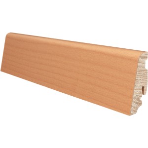 Sockelleiste Buche, versiegelt, 58 mm hoch, 220 cm lang. Passend für Laminat und Parkett.