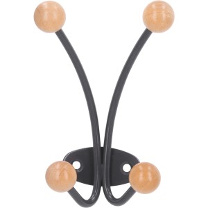 Siro Garderobenhaken aus Metall in Umbragrau mit Ahorn-Holzkugeln.