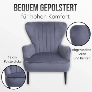 Creme-beiger Lounge Sessel mit Samtbezug, Ziernähten und schwarzen Füßen.