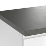 Detailaufnahme: Küchenzeile Gera, 300 cm, Weiß/Beton, Fokus auf Arbeitsplatte und griffloser Front.