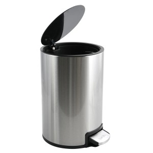 Spirella Kosmetikeimer Riku, 5 l, Silber, mit Pedal und offenem Deckel.