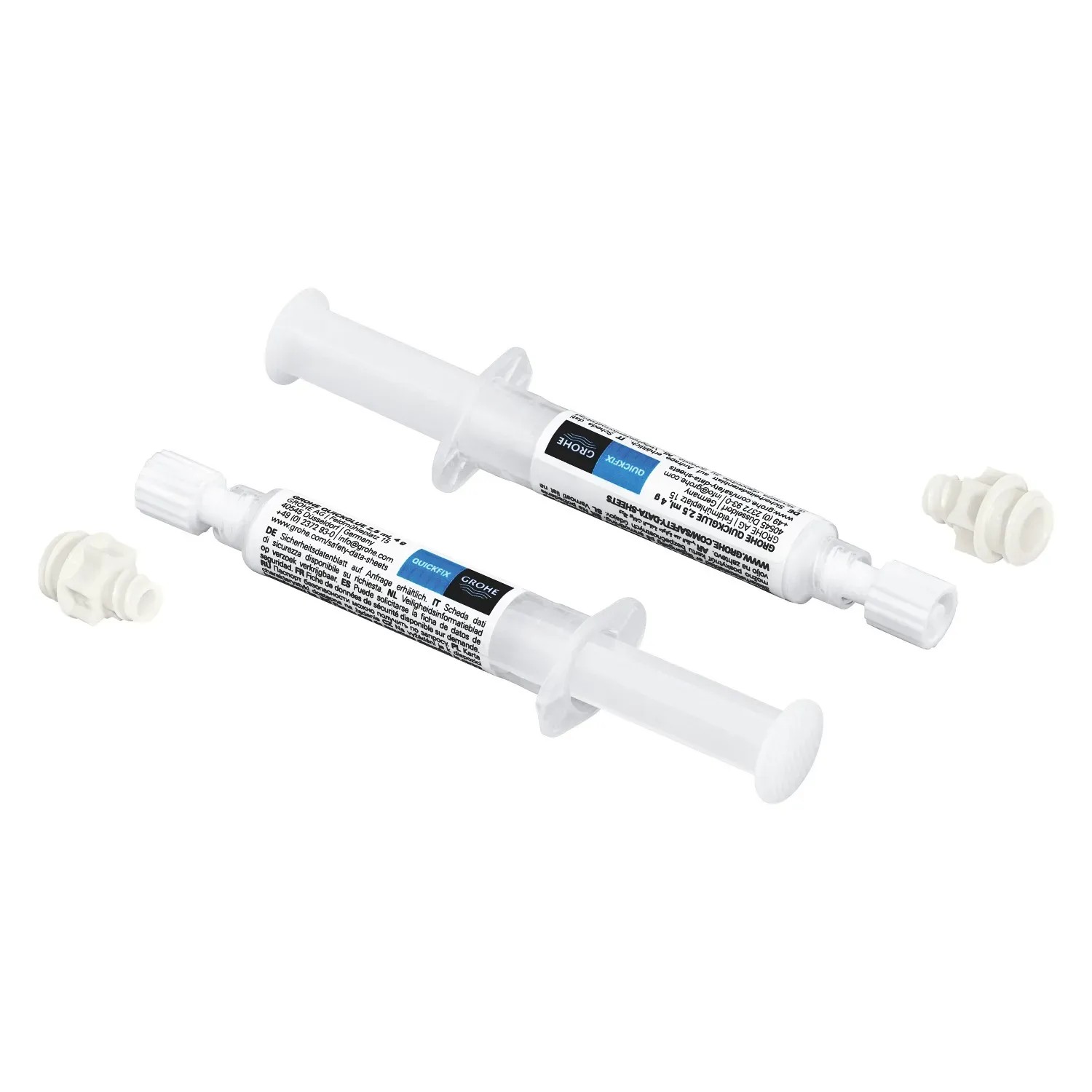 Grohe QuickFix QuickGlue Kleber-Set für Badaccessoires, zwei Tuben und Adapter.