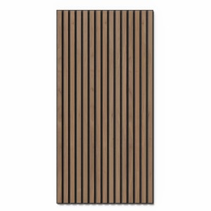 Akustikpaneel in Walnuss-Optik mit schwarzem Akustikfilz für Wand- und Deckenmontage, 119,8 cm hoch.