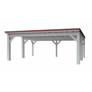 Holzbrüder Carport Ralf 42 in Reinweiß mit rotem Dach, stabile Holzkonstruktion.
