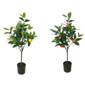 Boltze Topfpflanze Lemon, 6-teilig, 2-fach sortiert, grüne Kunstpflanze mit Zitronen und Orangen.