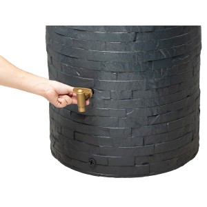 4rain Regenspeicher Arondo 250 l in Grau mit Auslaufhahn und Steinoptik.