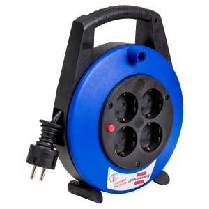 Brennenstuhl Kabeltrommel mit 4 Steckdosen, blau, 5m Kabel für Innenräume.