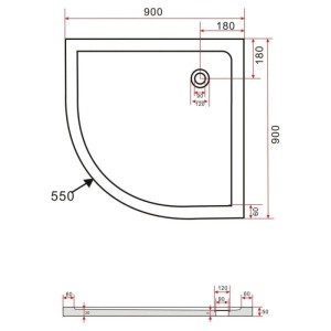 Glasdeals Duschwanne Duschtasse Acryl 5 x 90 x 90 cm Viertelkreis 3908