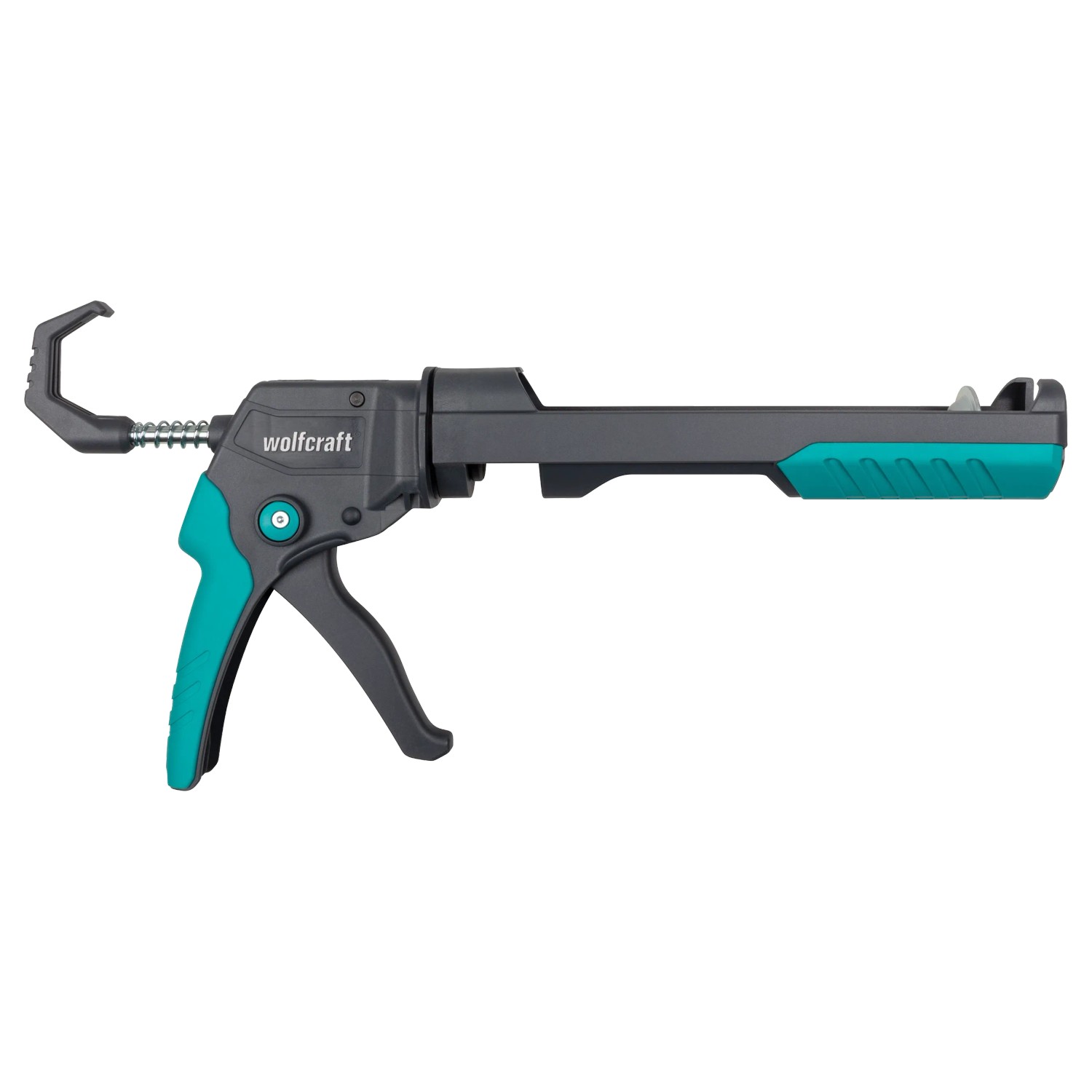 wolfcraft Kartuschenpresse MG 400 in Grau/Türkis. Ergonomisches Werkzeug für Silikon, Acryl und Klebstoff.