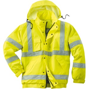 Gelber Scheibler Warnschutz-Blouson Basic Gr. XL mit Kapuze und Reflexstreifen für hohe Sichtbarkeit.