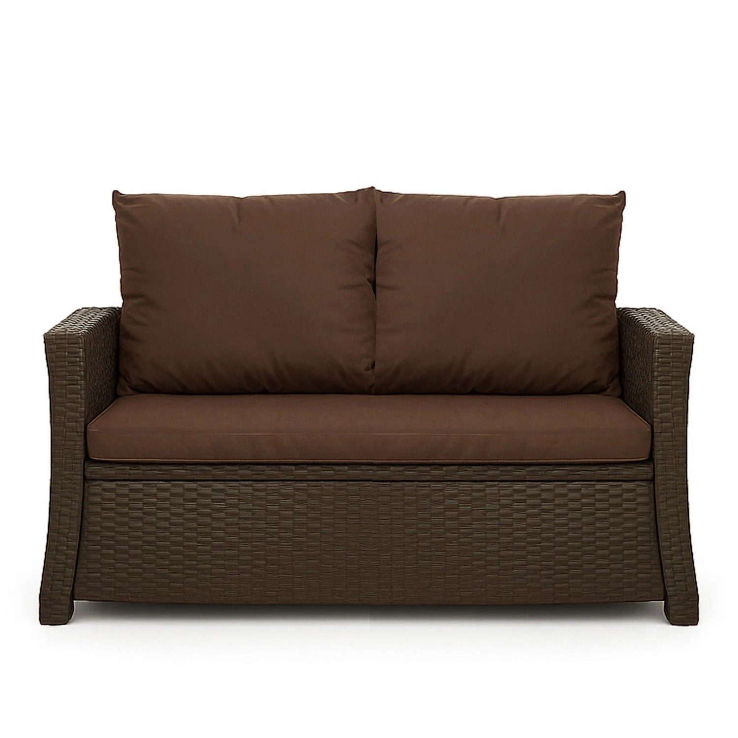 Braunes 2-Sitzer Gartensofa aus Polyrattan mit Kissen aus dem Setgarden Mix-Techno.