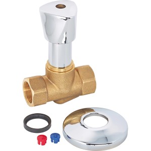 Unterputzventil 24,1 mm (Rp 3/4) aus Messing mit verchromtem Griff und Zubehör.