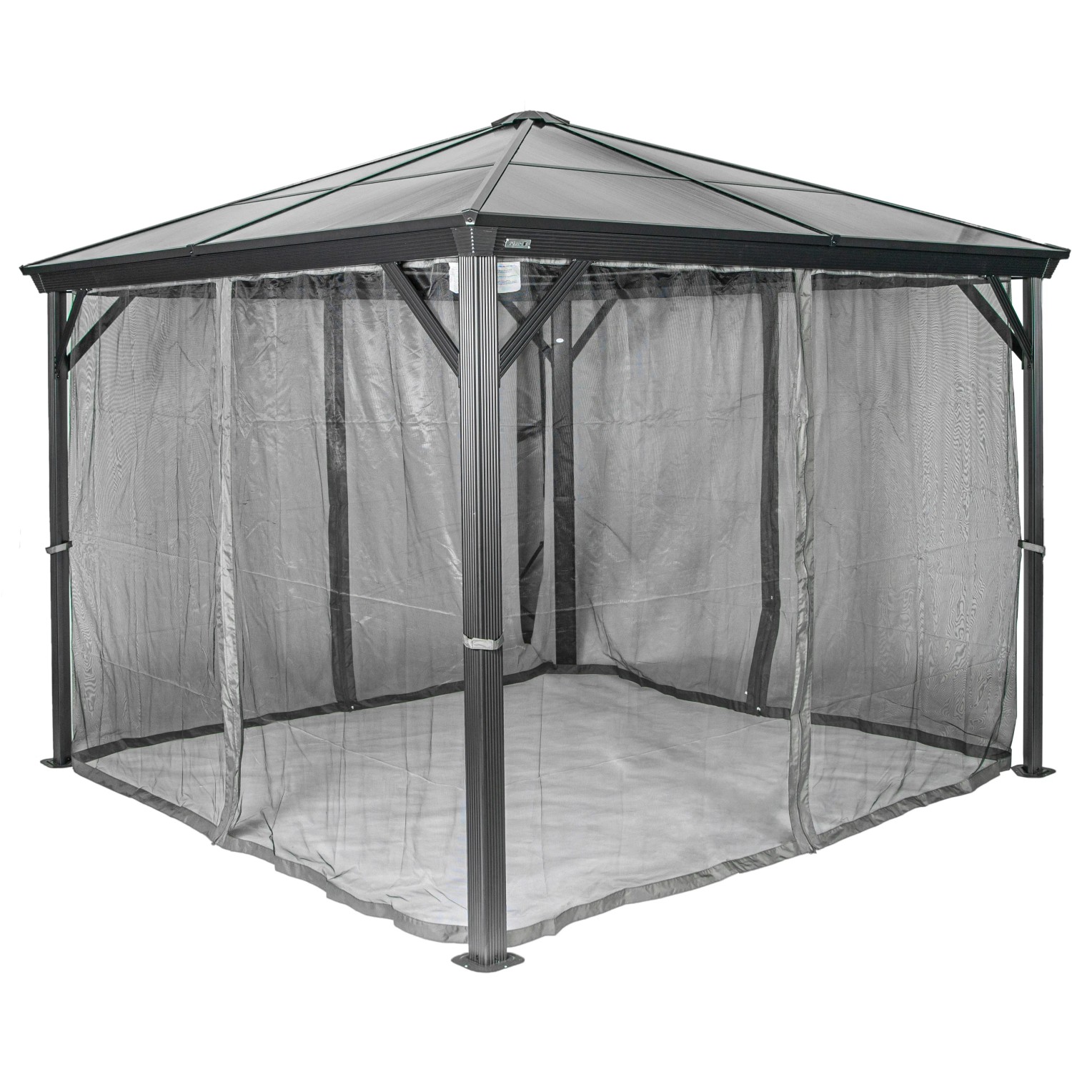 Sojag Pavillon Verona 10x10 Anthrazit mit Moskitonetz und Aluminiumrahmen.
