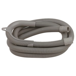 Grauer Kirchhoff Spiral-Ablaufschlauch, 2m, mit Aufhängung für Waschmaschine oder Spülmaschine.