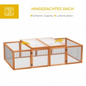 PawHut Kleintierstall aus Holz mit Drahtgitter, zwei aufklappbaren Dächern für einfachen Zugang. Freilaufgehege.