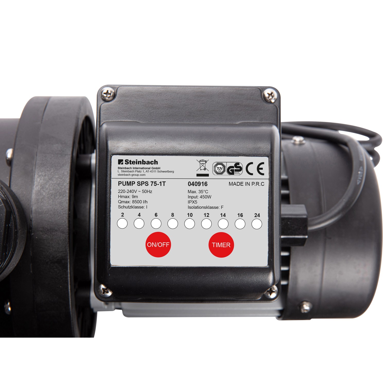 Detailaufnahme der Steinbach Sandfilteranlage Speed Clean Comfort 50 mit Zeitschaltuhr.