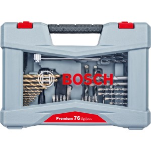 Bosch Premium Zubehör-Set, 76-teilig, im grauen Koffer. Bohrersets und Bits übersichtlich sortiert.