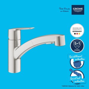 Grohe QuickFix Spültischarmatur Start Supersteel mit ausziehbarer Dualbrause.