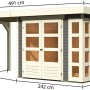 Karibu Holz-Gartenhaus Sölve, terragrau, mit Flachdach und Anbau, Maße: 238x213 cm.