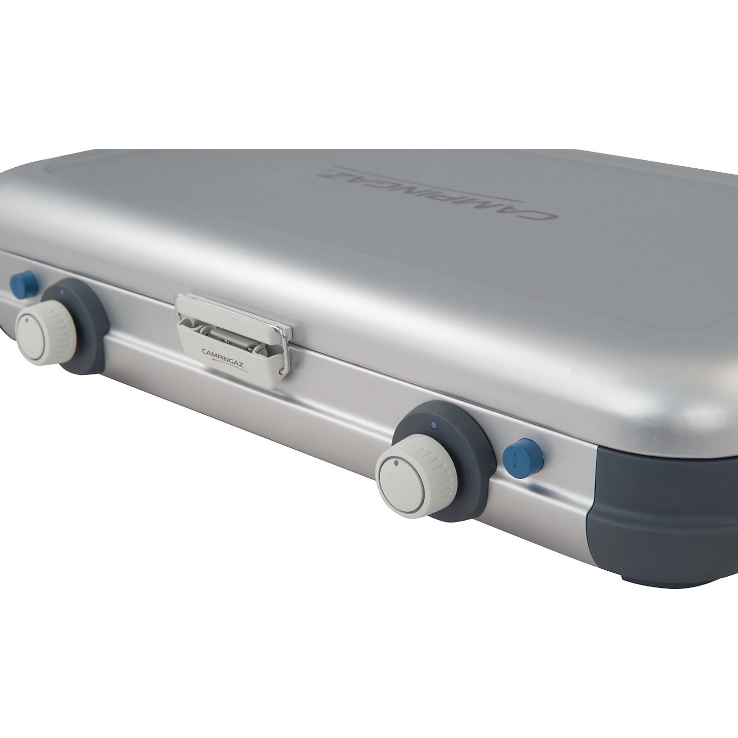 Campingaz Camping Küche 2-Flammkocher 2 CV, silberner Gaskocher mit zwei Reglern.