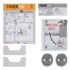 Tiger Klebesystem Tigerfix Nr. 1 für Ausstattungsserien, Montageplatten, Reiniger und Anleitung.