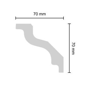 Decosa Zierprofil Sylvia, 2m, weiß, mit Maßangaben 70x70mm, für die Innenraumgestaltung.