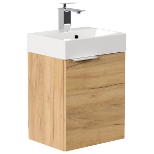 Posseik Badmöbel Cubi Slimline, 40 cm, Eiche Gold, mit Waschbecken und Softclose für Gäste-WC.