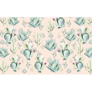 Komar Fototapete Vlies Cactus Rose, Muster mit Kakteen und Sukkulenten auf rosa Hintergrund.