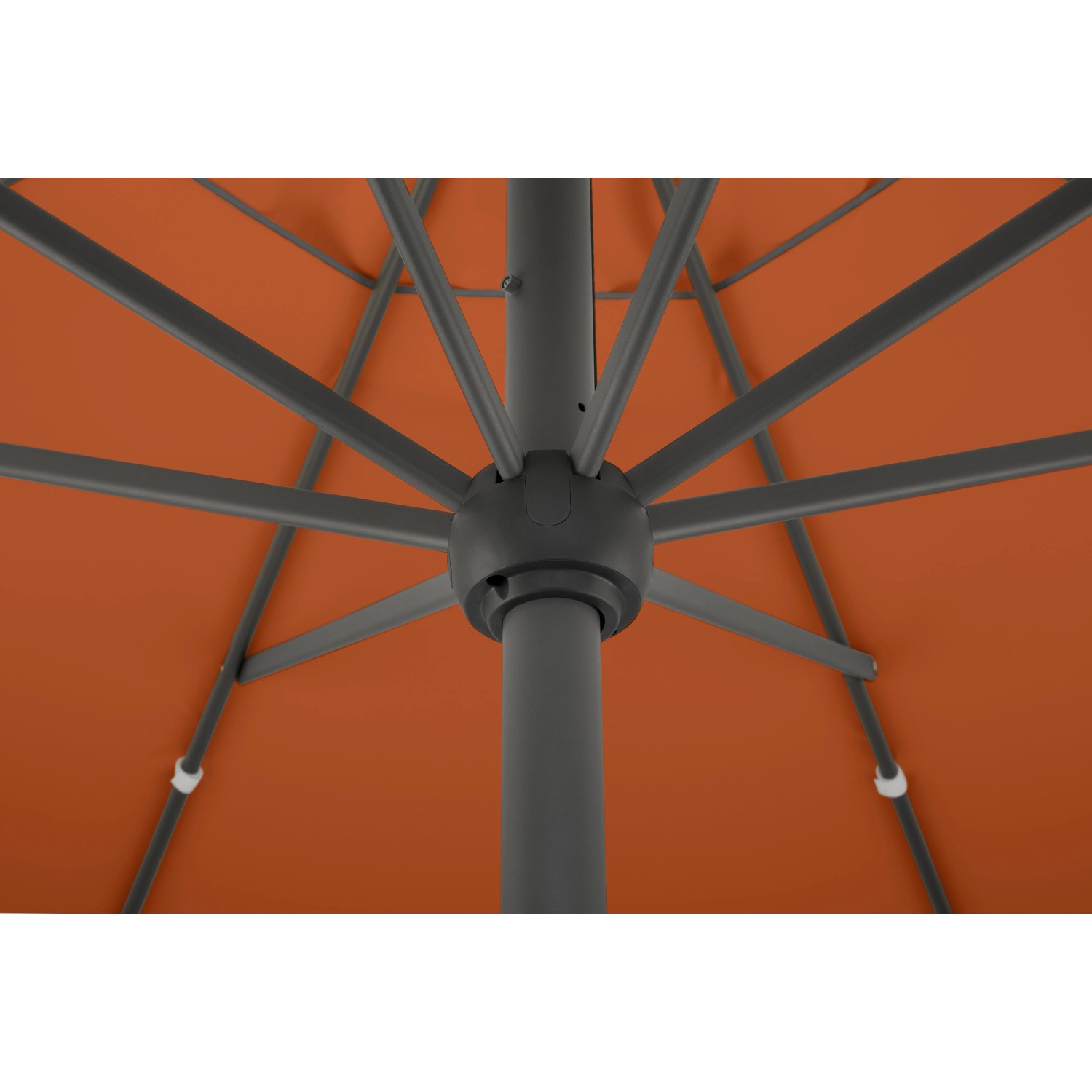 Detailaufnahme: Schneider Marktschirm Adria, Ø 300 cm, Terracotta, mit Gestell und Knickfunktion.