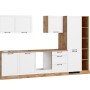 Küchenzeile Kempten 360 cm in Wotan Eiche/Weiß ohne E-Geräte. Moderne Einbauküche mit Hänge- und Unterschränken.