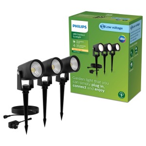 Philips Reuel LED-Gartenstrahler, 3er Set, schwarz, Niedervolt-System für einfache Installation.