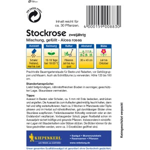 Kiepenkerl Stockrose "Mischung" Samenpackung, mehrfarbig, Anzuchtanleitung.