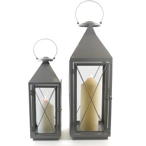 2er Set graue Metall Laternen (40/60cm) mit Kerzen, Weihnachtsdeko für Haus und Garten.