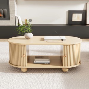 Merax Couchtisch Oval Mit Schiebetüren Stauraum Wohnzimmertisch Holzoptik