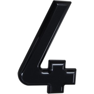 Schwarze Alpertec Hausnummer 4 aus robustem Nylon für die Fassade.