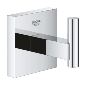 Grohe QuickFix Bademantelhaken Start Cube Chrom, Wandhaken aus Metall mit verdeckter Befestigung.