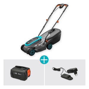 Gardena Akku-Rasenmäher PowerMax 32/18V Set mit Akku und Ladegerät.