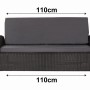 Anthrazitfarbenes Gartenkissen-Set für 2-Sitzer Polyrattan-Gartensofa, 110x60x50 cm.