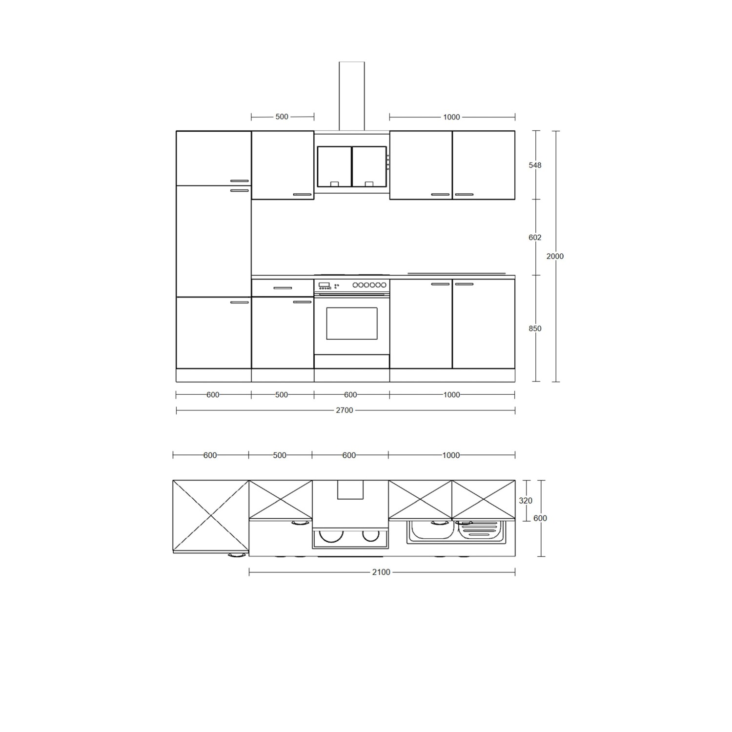 Flex-Well Exclusiv Küchenzeile Capri 270 cm Schwarz Matt-Endgrain Oak_6