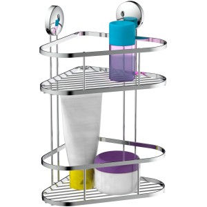 Eisl Duschregal Eckregal mit 2 Etagen, verchromt, zur Montage ohne Bohren.