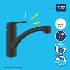 Grohe QuickFix Spültischarmatur Start, schwarz. Einhebelmischer mit niedrigem Auslauf.