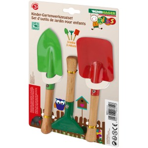 3-teiliges Kinder-Gartenwerkzeug-Set mit Schaufel, Spitzschaufel und Rechen. Ideal für kleine Gärtner.