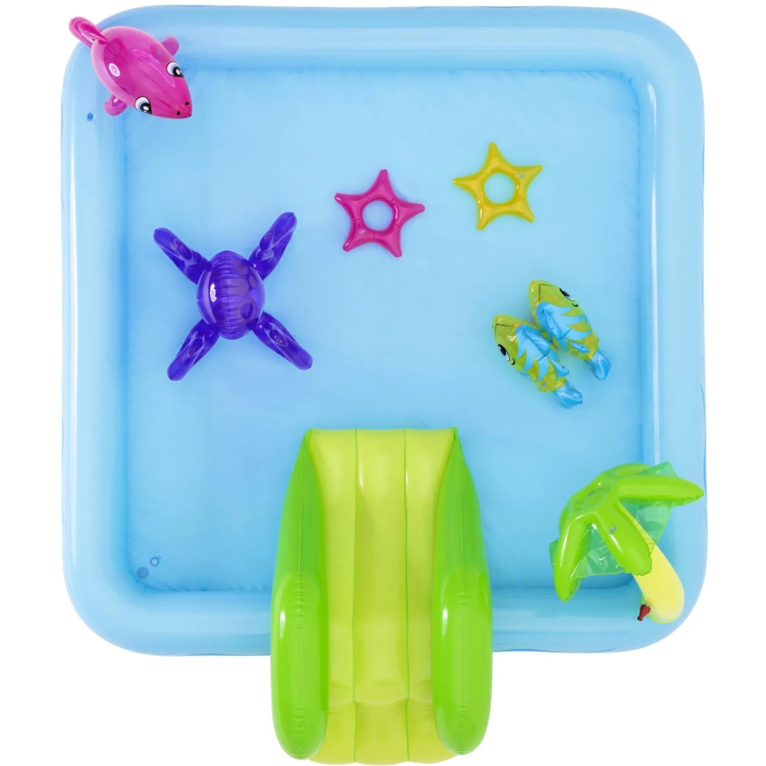 Bestway Wasserspielcenter Aquarium mit Rutsche, Delfin, Fischen und Palme. Badespaß für Kinder.