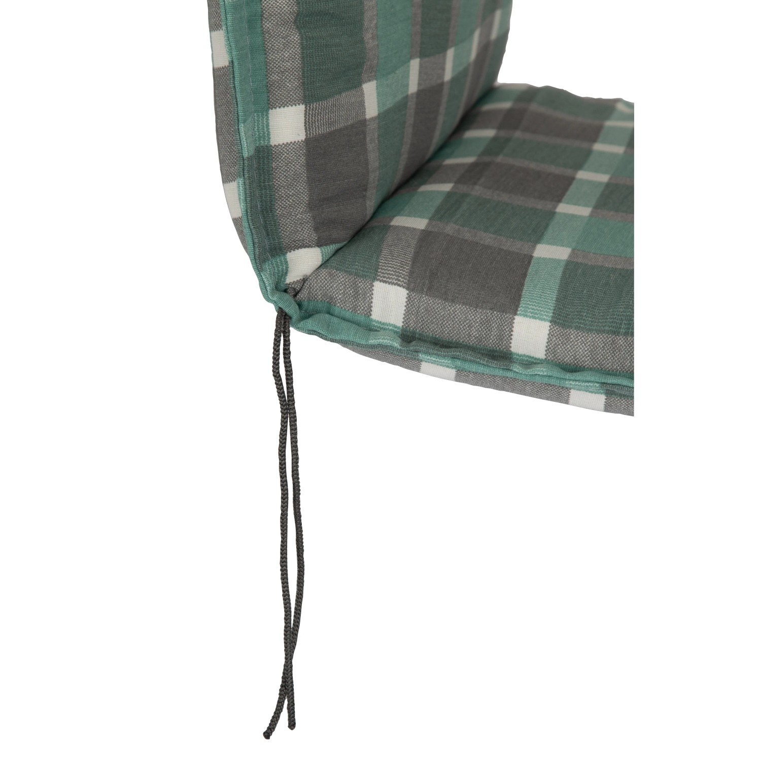 Beo Sitzauflage Büsum 4er-Set Türkis für Niedriglehner-Stühle mit Karo-Muster.