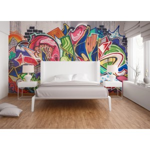 Fototapete Vliestapete Graffiti Bunt Grau Grün Rot Orange Blau 3,50x2,55 m FSC®