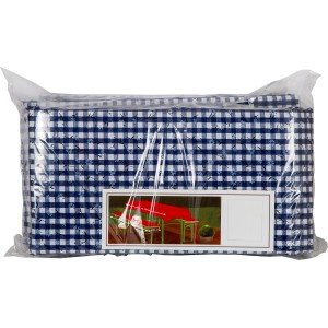 Auflagen-Set für Festzeltgarnitur in Blau-Weiß kariert, verpackt. Inkl. Tischdecke und Bankauflagen.