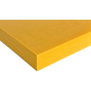 Gelbe XPS Hartschaum Dämmplatte, 40 mm stark, mit strukturierter Oberfläche für Innen- und Außenbereich.