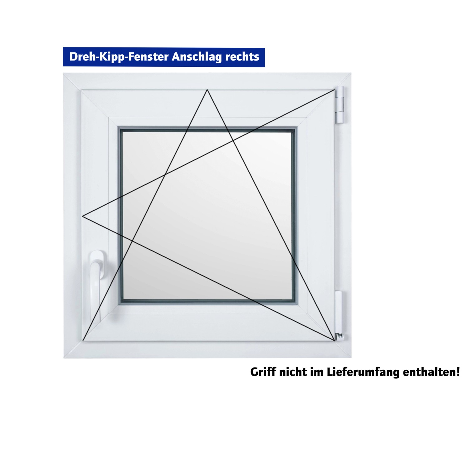 Weißes Kunststofffenster CL7, 100x50 cm, DIN rechts, mit 3-fach Wärmeschutzglas.