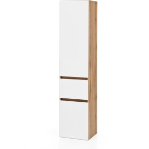 Held Möbel Hochschrank Salerno, 40 cm, matt Weiß und Wotaneiche, für Badezimmer.